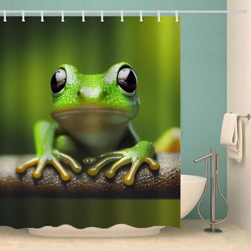 MOXINO Frosch Duschvorhang Anti-Schimmel 180x180 cm Polyester Stoff Textil Waschbar Wasserdicht Badvorhang 3D Frosch Motiv Duschvorhänge Badezimmer mit 12 Haken（Stil 18-11）