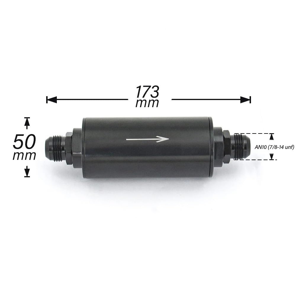 Filtro de combustible Filtro de combustible 2 pulgadas, filtro acero inoxidable E85 con elemento 100 micras, accesorios adaptadores AN6 AN8 AN10 9MM(RFFS-AN10-BK)