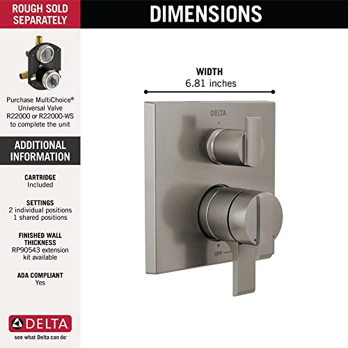 Image of Delta Modern Dual-Function Shower Handle Trim Kit with 3-Way Integrated Diverter, Brushed Nickel Shower System Valve with Diverter, Stainless T27867-SS (Valve Not Included)