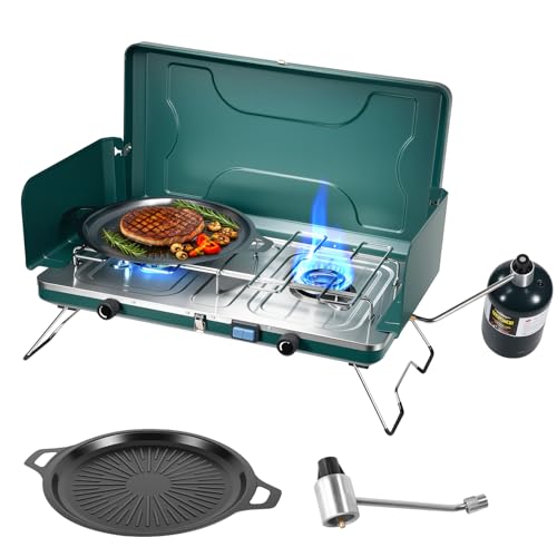 GOSPOWOR 2-Burner Propane Camping Stove with Griddle
