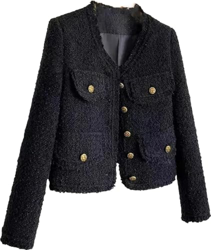Blazer en tweed femme chic court veste de costume slim pour bureau