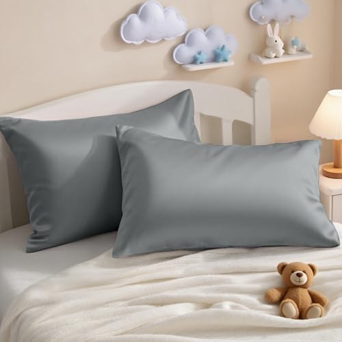 Image of NTBAY 2 Pack Pillows with Egyptian Cotton Pillowcases, Soft Cotton Down Alternative 13x18 Envelope Pillows for Sleeping in Crib Bed - Machine Washable - Breathable Travel Pillow, Dark Grey