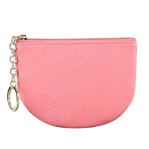 Women's Genuine Leather Keychain Zipper Change Wallet Small Mini Pouch Coin Purse, Pink #TOP9