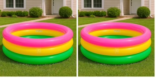 Image of Storio 3 Feet Inflatable Kids Pool | Bath Tub for Toddlers & Children | Summer Water Fun Pool Toy - 34 x 10 Inches | Garden & Balcony Splash Pool for Boys & Girls (3+ Years) (Pack of 2)