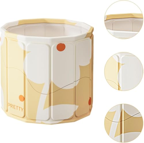 Image of Lexara Portable Folding Bathtub for Bathroom - Large Freestanding Soaking Tub with Thick Insulated, Ice & Hot Spa Tub, Collapsible Cold Plunge Therapy, Muscle Recovery Tub (Yellow Flower Bucket)