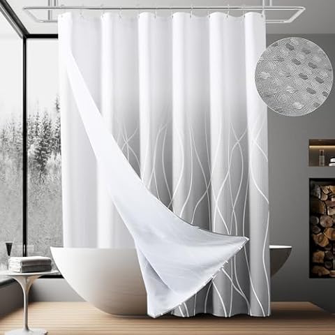 Naturoom 84 inch Shower Curtain with Liner, Ombre Silver Grey, Slate Grey 72x84, Bathroom, Machine Washable, Quick-Drying, Water Repellent, Double Layers, Indoor Use Cover