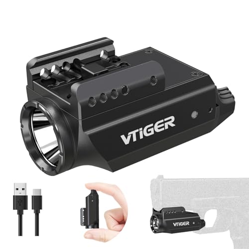 VTIGER 1000 Lumen Powerful Compact Pistol Light, Adjustable Rail-Mounted Mini Weapon Light, Rechargeable Aluminum LED Tactical Flashlights for GL Glock, Picatinny 1913, Weaver Rails
