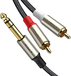 VIOY Dual Phono to 6.35mm 1/4 Cable [2 M], Hi-Fi Sound 2 RCA Male to 6.35mm Male Gold Plated TRS Jack Plug Splitter Cable for Speaker, Amplifiers, Stereos.