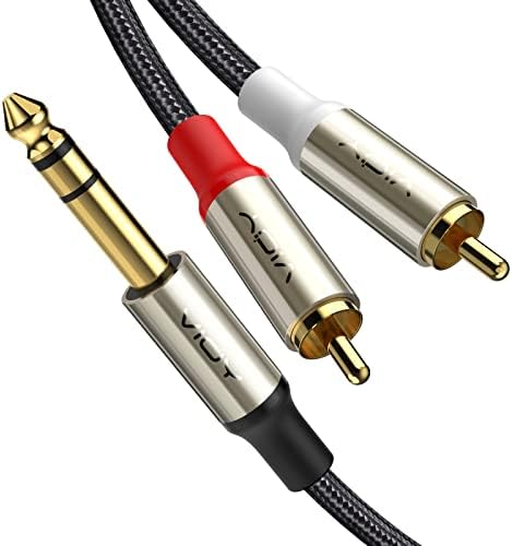 VIOY Dual Phono to 6.35mm 1/4 Cable [3 M], Hi-Fi Sound 2 RCA Male to 6.35mm Male Gold Plated TRS Jack Plug Splitter Cable for Speaker, Amplifiers, Stereos.