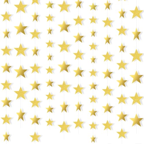 Image of Patelai 210 Feet Glitter Star Garland Banner 2026 Party Decoration Double Side Star Hanging String Streamer Paper Twinkle for Graduation Wedding Birthday (Gold,Glitter Gold)