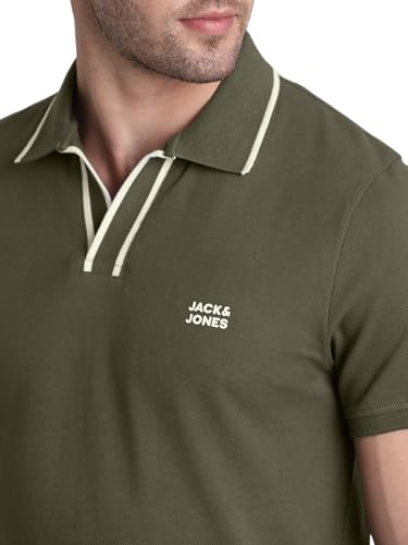 Image of Jack & Jones Men Solid Polo Collar Cotton Slim Fit T-Shirt