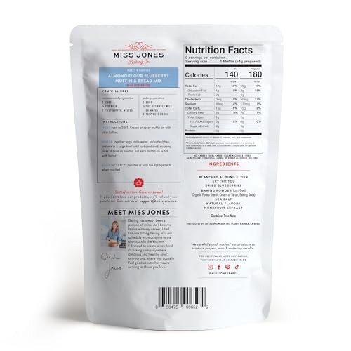 Miss Jones Baking 0850475006522 Blueberry Muffin Mix - Almond Flour, Gluten Free, Low Carb, No Sugar Added, Naturally Sweetened Desserts & Treats - Keto, Diabetic, Atkins, Ww And Paleo Friendly thumb #4