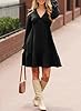 Dokotoo Women's Long Sleeve Dresses Casual V-Neck Dress for Women Fashion Elegant Empire Waist A Line Swing Womens Outfits Ribbed Knitted Elastic Autumn Ladies Pullover Minidress Black XL #4