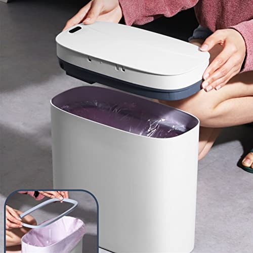 Automatic Trash Can With Lid,Slim Smart Waterproof Garbage Can,Small Plastic Trash Bin,4 Gallon Narrow Motion Sensor Trash Can With Trash Bags For Bedroom, Bathroom, Office(White) #TOP6