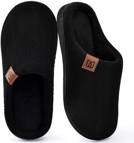 Hausschuhe Herren Pantoffeln Cord mit Memory Foam Rutschfest Slippers | Warme Bequeme Rutschfeste Sohle Leicht Maschinenwaschbar Slippers im Herbst und Winter für Drinnen und Draus