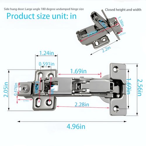 2 pieces/180 Degree Softs Closed Cabinets Hinges (Full Coverage)/180 ° Cabinet Door Hinges/Hidden Frameless YUEZIYE Kitchen cabinets/Wardrobe Folding/(Undamped Hinge)