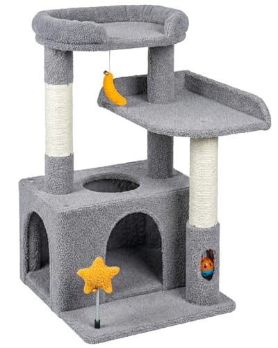 Torre para gatos pequeña 30" blanca para interiores miniatura 4