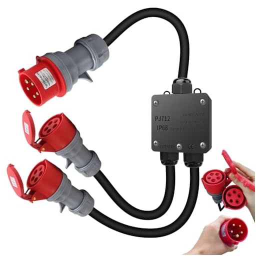 Starkstrom CEE Adapter 32A auf 16A, CEE Stecker Verlängerungskabel IP44-66, Gesamtlänge 150cm, mit 5-polig Stecker Starkstrom Phasenwender, für Außenbereich Baustelle Werkstatt Industrie