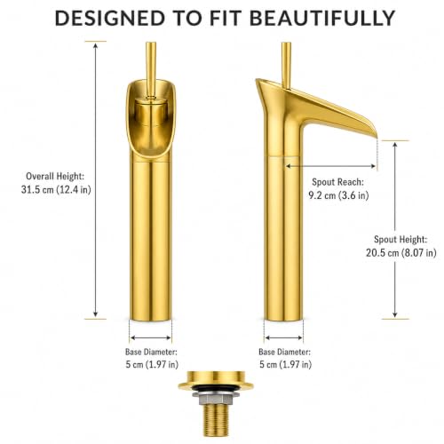 Image of ZAP Antique Lavatory Vanity Basin Mixer Tap Bathroom Faucet with Waterfall Spout Bath Sink Faucets Single Handle One Hole Solid Brass - Brushed Gold