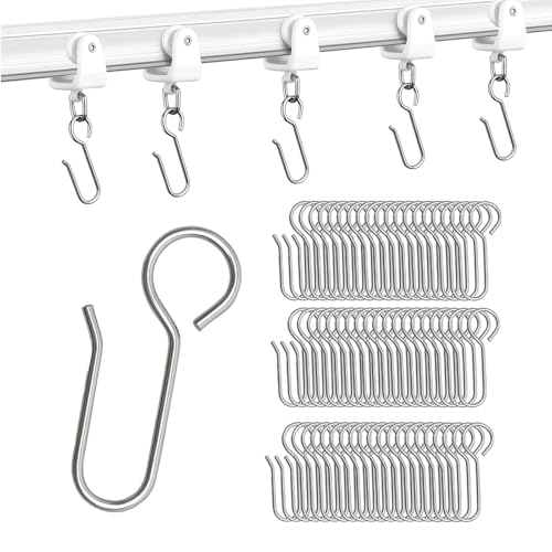 60 Pcs Metal Curtain Hooks Silver S Shaped Curtains Hook Metal Curtain Hooks for Window Ceiling Drape Track Bathroom Living Room Car Heavy Curtains
