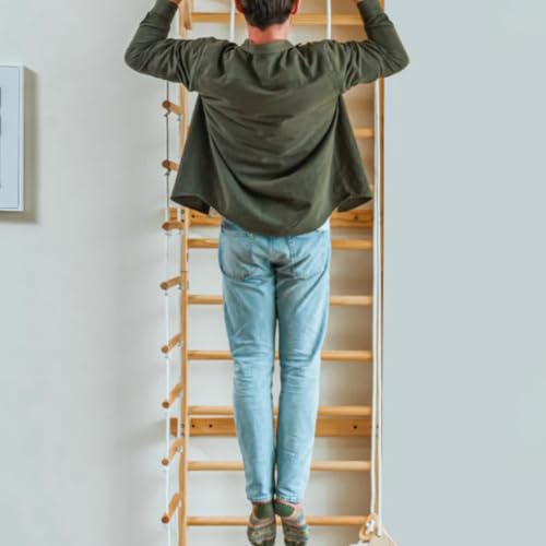 Image of Avenlur Betula Swedish Ladder Wall Gym - Indoor Playset with Swing, Rope Ladder, Pull-Up Bar, and Slide - Indoor Gym for Kids and Adults