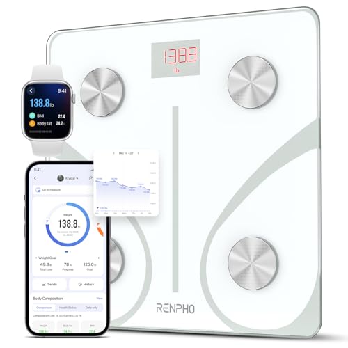 RENPHO Elis 1 Bilancia Pesapersone Intelligente Bluetooth Bilancia Pesa Persona Digitale con App - Misura Peso Corporeo, Massa Grassa, BMI, Massa Muscolare, Massa Ossea, Proteine, Bianco