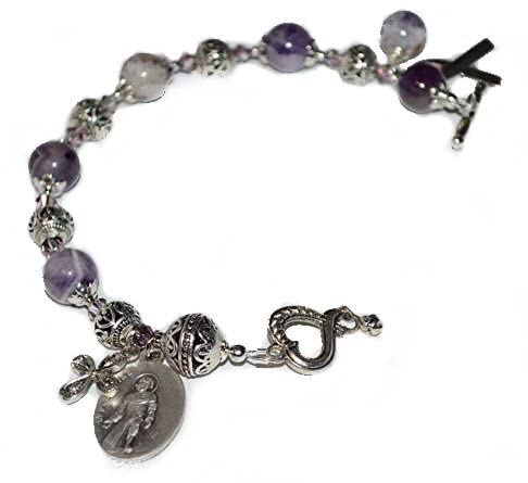 St. Peregrine Rosary Bracelet in Natural Amethyst, Rosary Bracelet, Amethyst Bracelet, February Birthstone, Choose Saint, Charm & Wrist Size