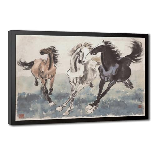 Impression toile chevaux au galop Xu Beihong cadeau idéal avec cadre suspendu