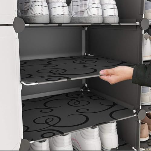 Image of Sunderlook Shoe Rack Plastic for Home- Shoe Stand, Chappal Stand, Professional Multipurpose Foldable Standing Comfort Runner Shoe Rack with Door, Slipper Stand (Black & White, 8 Shelf 4 Door)