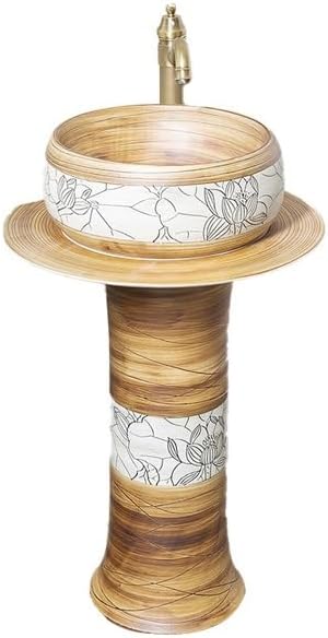 Pedestal Sinks Ceramic Column Washbasin Floor-Standing Sink Basin Home Balcony Bathroom (A)