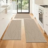 Bsmathom Kitchen Rugs Sets of 3, Non Slip Kitchen Runner, Washable Non Skid Kitchen Rug, Kitchen Floor Mat for Hallway Entryway Laundry Room, Beige
