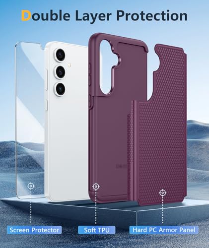 Image of FNTCASE for Samsung Galaxy S25 Case: Dual Layer Heavy Duty Cell Phone Protective Cover Shockproof Rugged with Non-Slip Textured - Military Drop Protection Bumper Tough - 2025, 6.2 inch (Burgundy)