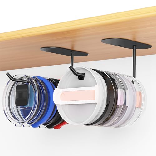 Keepamor 2 Pack Tumbler Lid Organizer, Space Saving Cup Lid Organizer for Yeti/Stanley/Simple Modern Tumbler Lids, Self-Adhesive or Drilling Tumbler Lid Hook for Kitchen Organizers and Storage
