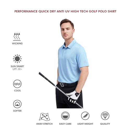 Image of Men's Golf Polo Shirts Short Sleeve Striped Performance Moisture Wicking Dry Fit Golf Shirts for Men