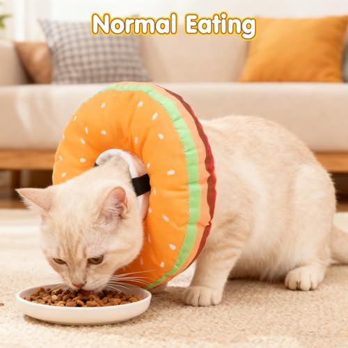 Image of BEAUTYZOO Cat Cone Collars Soft, Cat Recovery E Collars After Surgery to Stop Licking, Adjustable Elizabeth Circle Collar Cute Pet Donut Pillow for Cats Kitten Small Dogs, Hamburger S