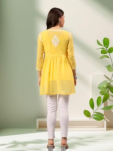 Image of Seva Chikan Hand Embroidered Lucknowi Chikankari Angarkha Georgette Top with Slip for Women SCL4041