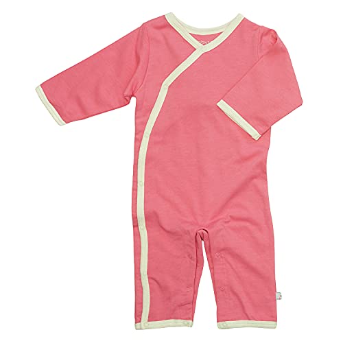 Babysoy Newborn Baby Girl Kimono Side Snap Long Sleeve Onepiece Romper Coverall Pink Lemonade 6-12 Months