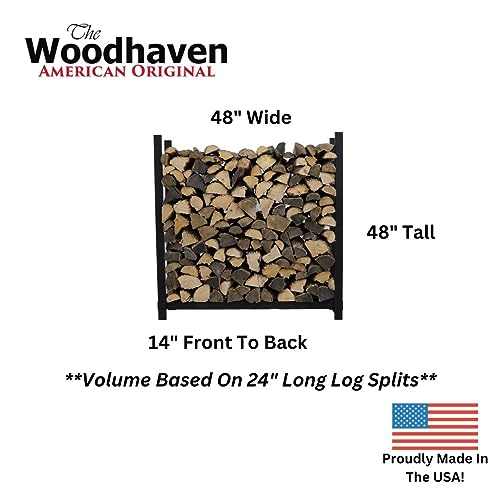 Woodhaven Black 4 Foot - Heavy Duty Made In USA - Indoor Outdoor - 1/4 Cord Firewood Storage Log Rack With Optional Seasoning Cover Combo Set - Metal Log Storage - 48” x 48” (No Cover) - Thumbnail 2