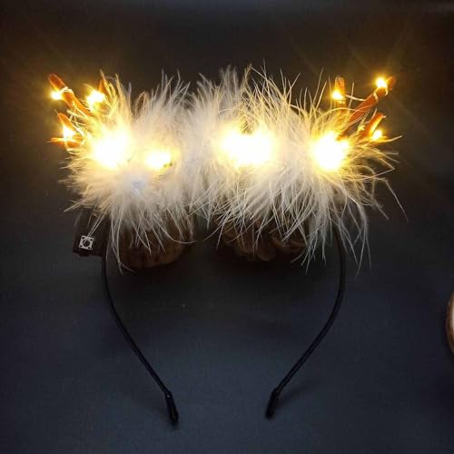 Clataly LED Light up Headband Glowing Reindeer Antlers Hair Accessories Luminous Tiara Christmas Party Hair Hoop Feather Headwear for Women(Warm light C) - Image 2
