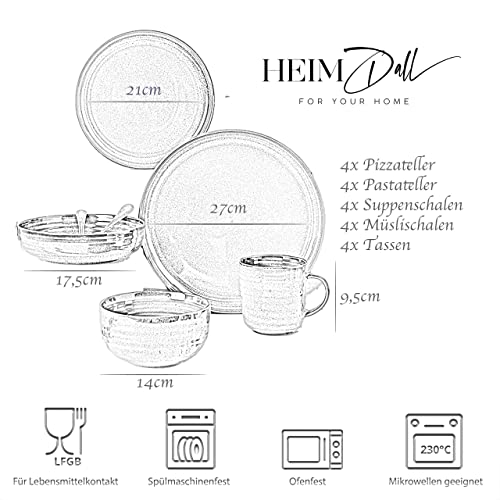 Foto von HEIMDALL Steingut Geschirr Set - 20tlg. FOLKVANG für 4 Personen aus, Pizzateller [4x27cm], Pastateller [4x21cm], Suppenteller [4x17cm], Müslischalen [4x500ml], Tassen [4x350ml], Blau