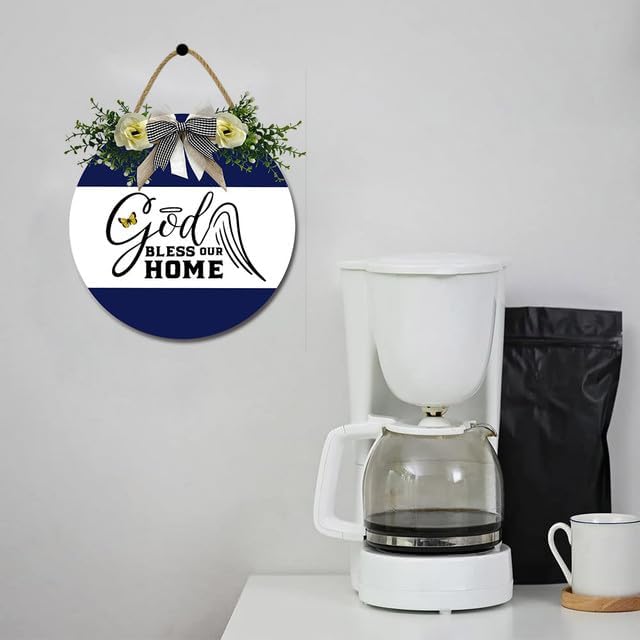Miniatura 5 de DLONVOH Letrero de madera rústica con texto en inglés God Bless Our Home para puerta delantera, porche, casa de campo, decoración de pared para