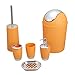MisFox Set de 6 Accesorios para el Cuarto de Baño con Dispensador de Jabón, Cubo de Basura, Soporte de Cepillo de Dientes, Taza de Dientes, Cepillo de Baño y Jabonera - Naranja