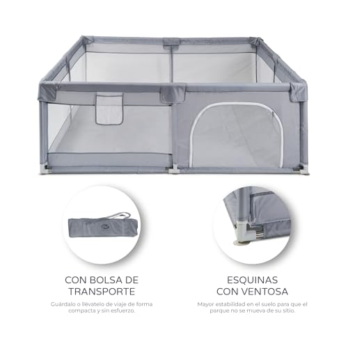 Miniatura 5 de Parque Infantil Xxl Nylon - 200x180 - Corralito Para Bebé Plegable - Parque De Juegos Para Bebe Seguro, Con Gateras Y Ventana Red - Con Ventosas - Fácil Montaje 200 180 Cm