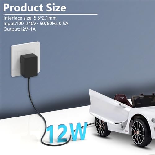 12V Battery Charger for Ride On Toys, 12 Volt Power Wheels Adapter for Kidzone Bumper Car, Best Choice Products SUV Kids Ride On Cars Baby Electric Power Supply Universal Cord 6FT Cord (12V 1A 1000mA)