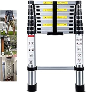 Telescopic Ladder 2.6M Multi-Purpose Folding Aluminium Telescoping Ladder Extendable Portable Loft Ladder Foldable Ladder with EN131 and CE Standard (8.5FT/2.6M)
