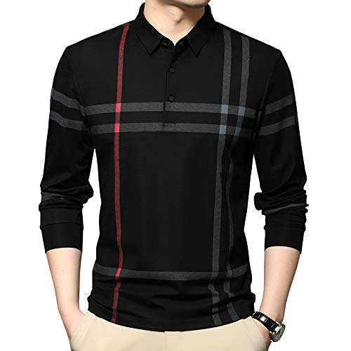 Mens Casual Striped Long Sleeve Collared T Shirt Polo Shirts