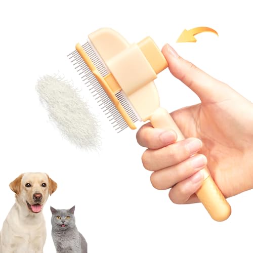 Image of Marchul Cat Comb with Release Button, Cat Grooming Comb with Long and Short Stainless Steel Metal Round Teeth, Pet Comb Brush for Removing Matted Fur, Knots & Loose Fur for Dogs and Cats(Yellow)