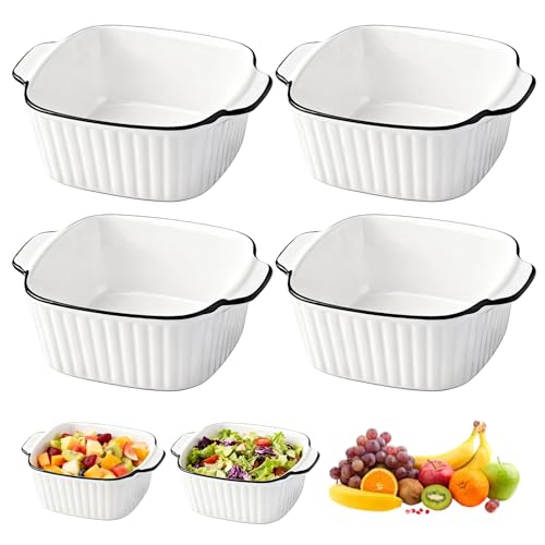 Plato De Gratinado De Cerámica De 4 Piezas, Plato Para Horno Plano Horno De Cerámica Con Asas, 400 Ml, Compatible Con Horno, Microondas Y Freidora, 14.3 11 5.3 Cm