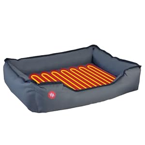 GPETB Heated Pet’s Bed | Electric Pad for Dogs & Cats | Heating Element of Carbon Fibers, 2 Temperature Sensors, Safe Power Cord | Machine Washable, Grey, 80 x 60 cm