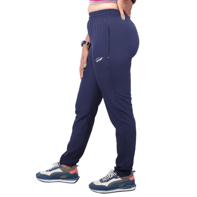 Image of Go-Fit Women Zip Pocket Synthetic Dry-Fit Gym Casual Lower Joggers Trackpant Sports Pant | Multicolors